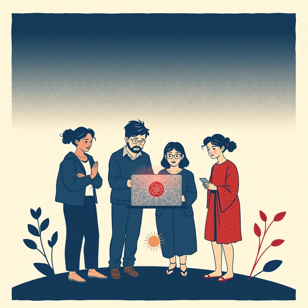 Ilustracja AI: zespół NGO korzysta ze sztucznej inteligencji